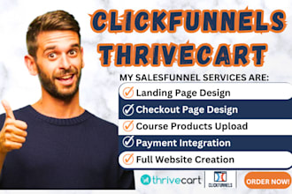 redesign thrivecart landing page,upload product pricings, fix checkout settings