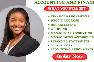do accounting and finance assignments, bookkeeping, financial statement