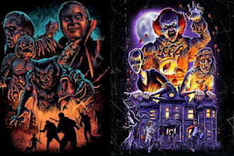 design 70s 80s 90s retro horror movie poster design dark art illustration