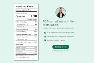 create fda compliant nutrition facts panels and ingredient statements