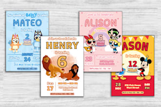 design birthday invitations for kids party within 24 hrs