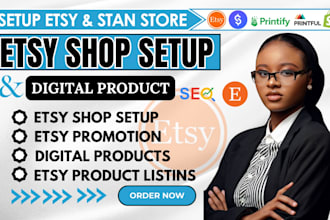 setup etsy shop digital product seo listing stan store design print on demand