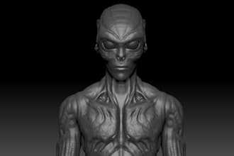 design a scary 3d alien character,zombie character demon model, fur texture, ue5