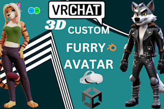 make custom vrchat furry avatar, 3d furry fursona model for vrchat
