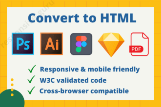 convert PSD to HTML CSS responsive, figma to HTML, pdf to html using bootstrap
