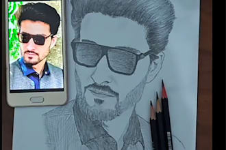 create custom pencil portrait sketch by hand and its snap