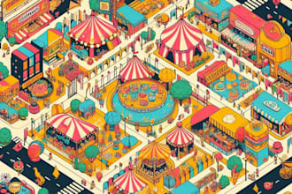 create a festival map illustration, fantasy map, city map, site map, tourist map