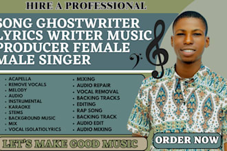 create gospel soulful choir song or male rock reggae pop jazz song writer beats