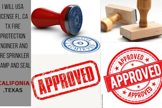 usa license fl, ca tx fire protection engineer and fire sprinkler stamp and seal