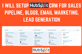 setup hubspot crm for sales pipeline, blogs, email marketing, lead generation