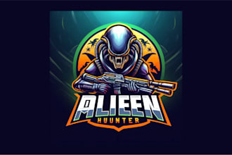 design a creative alien hunter mascot logo for your business