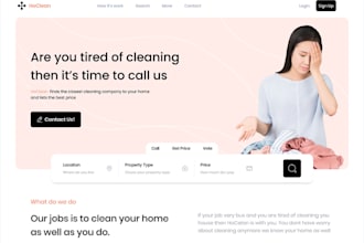 design cleaning service website, house, office janitorial cleaning website