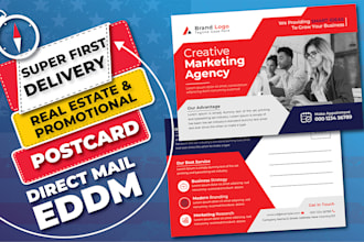 design real estate postcard or promotional direct mail eddm postcard