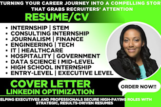write stem, internship resume for IT, marketing, healthcare, hospitality, tech
