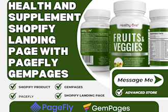 design health and fitness supplements shopify landing page on gempages pagefly