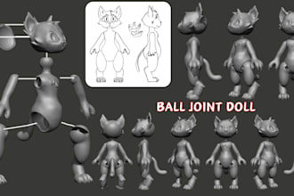 design 3d bjd articulated model for 3d printing, sculpt ball joint doll