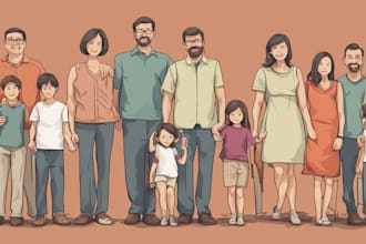 draw a vector art family portrait