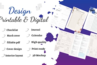 design ,format interactive pdf,digital journal planner calendar,low content book