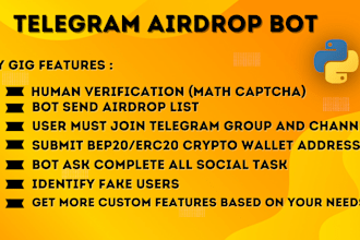 develop a crypto airdrop telegram bot with wallet and task verification