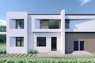 remodel 3d residential design,exterior mansion rendering, living room, sketchup