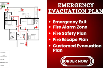 design fire exit and emergency evacuation plan, maps diagram