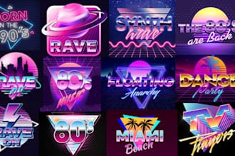 do 3d 80s 90s retro vintage typography tshirt neon synthwave music logo vintage