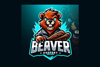 do unique beaver esport mascot logo with unlimited revisions