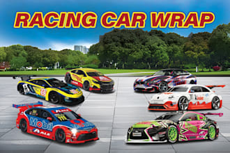 design racing car wrap, racing car wrap, custom racing car wrap, vehicle wrap