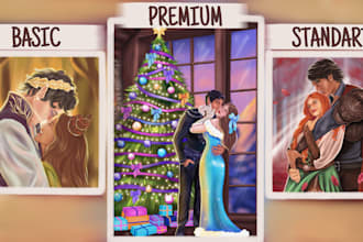 draw a couple portrait illustration with touch of fantasy