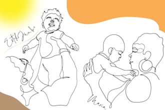 draw mom baby birthday gift one line art vector in 11 hours
