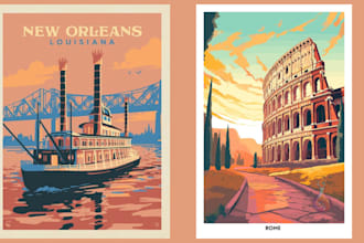 design retro travel poster vintage event poster film poster vector art landscape