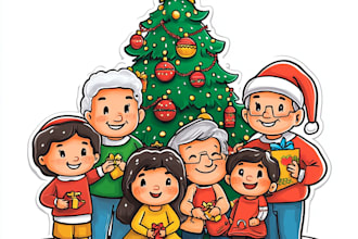 do african american illustration for christmas card, family