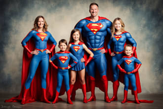 design a family superhero portraits for you