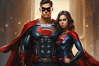 draw superhero couple portrait art for you
