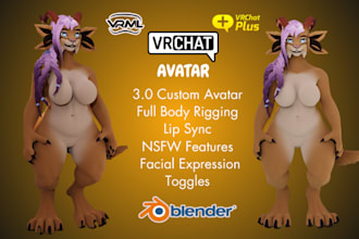 edit, upload and create furry vrchat avatar, 3d nsfw character, fursona vtuber