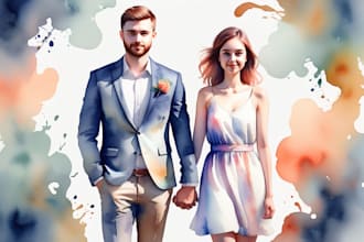 create a couple portrait watercolor painting