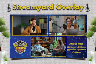 design streamyard overlay, restream, obs and podcast overlay