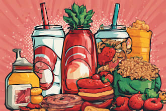 draw a illustration of food pop art