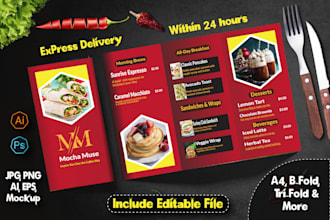 design food menu, restaurant and digital menu within 24 hours
