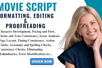 do movie script, screenplay formatting, editing and proofreading to final draft