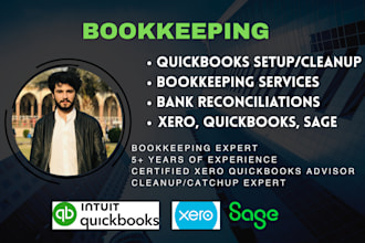setup catch up and do bookkeeping in xero, quickbooks and sage