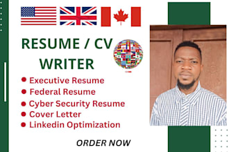 write a federal resume, executive, military, veterans, and health care in 24hrs