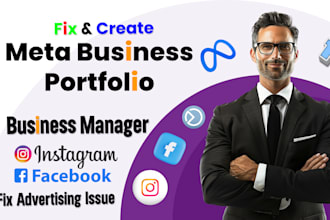 create and fix meta business portfolio, set ad account, connect instagram page
