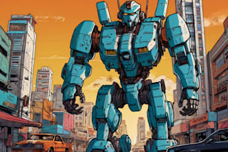 create retro mecha character logo and friendship portrait
