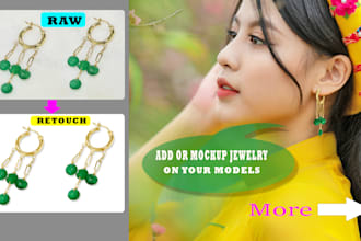 add jewelry, mockup earrings, jewelry retouching, and put jewelry on models
