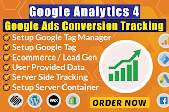 set up google analytics 4 and ga4 ecommerce ads conversion tracking via GTM