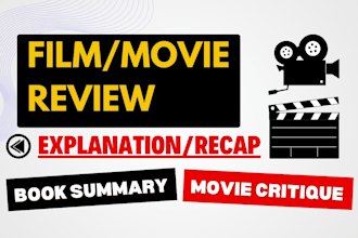 write movie review, film analysis, movie articles, essay, video, book summary