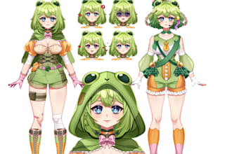 draw live2d vtuber model, png tuber in anime art style, ready to rig free emotes