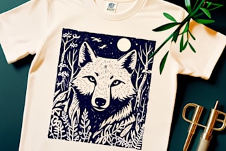 create animal linocut tshirt design for brands