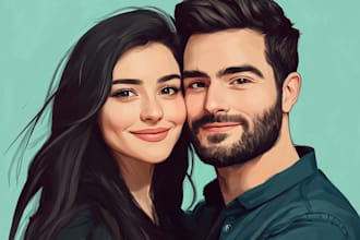 draw realistic family portrait, couple or group from photo